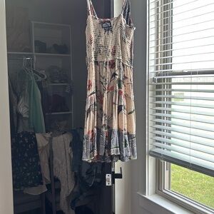 Angie Cream and Brown Sleeveless Spaghetti Strap Sundress